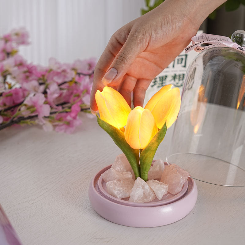Moderne Einfachheit Zylinder Blume Holz Glas LED Tisch Lampe Für Wohnzimmer 