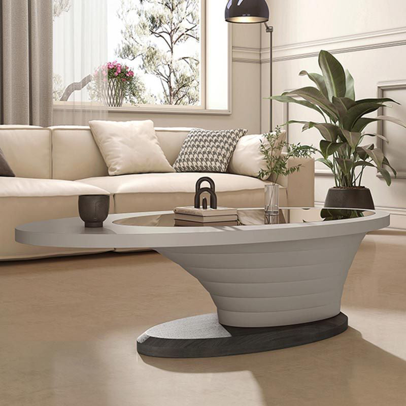 Table basse moderne de luxe ovale en verre avec plateau en fibre de densité pour salon 