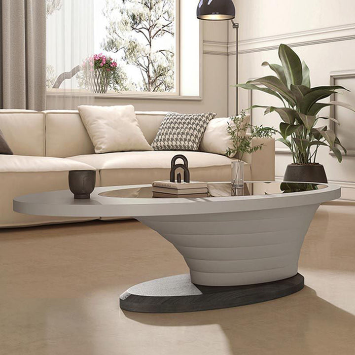 Table basse moderne de luxe ovale en verre avec plateau en fibre de densité pour salon 