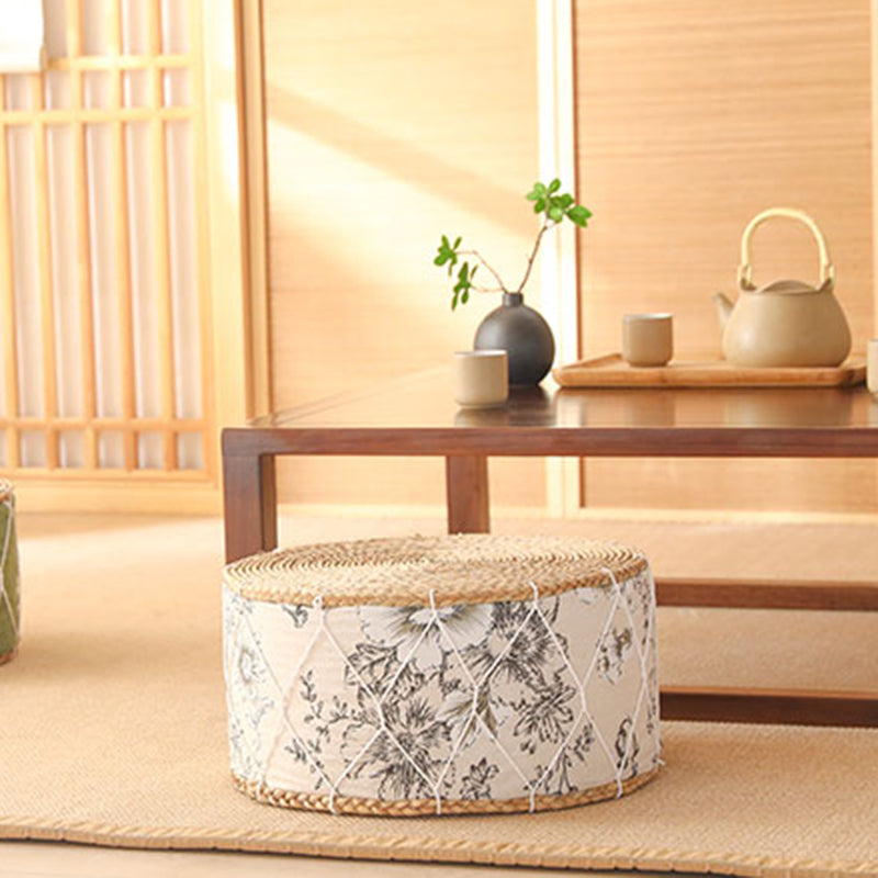 Contemporary Creative Round Cattail Fabric Low Stool For Living Room