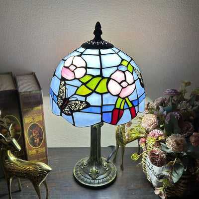 Traditionelle Tiffany Legierung Glas Dome Blume 1-Licht Tischlampe für Nachttisch 