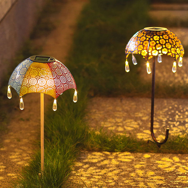 Outdoor Solar Eisen Bunte Regenschirm Hohle LED Rasen Einsteck Landschaftslicht 