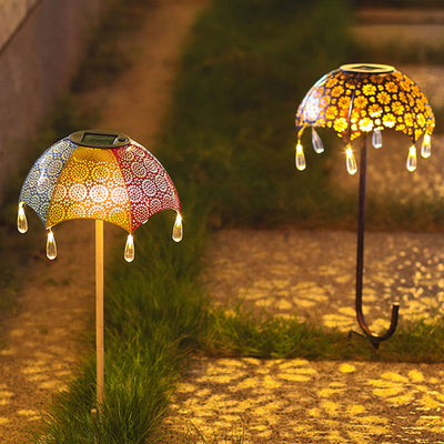 Outdoor Solar Iron Colorful Umbrella Hollow LED Lawn Insert Landscape Light