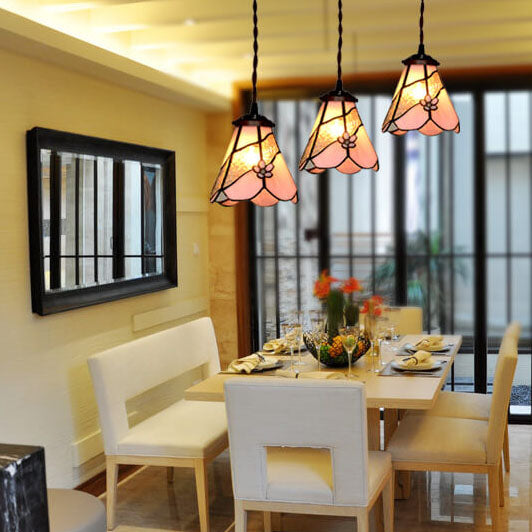 Traditional Tiffany Floral Petal Iron Glass 1-Light Pendant Light for Living Room
