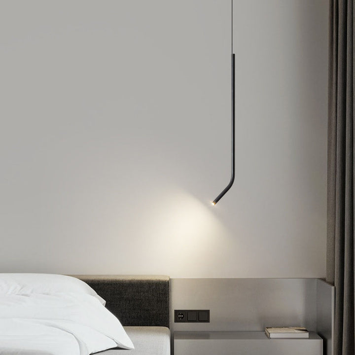 Lámpara colgante LED de tubo fino curvado minimalista moderno de cobre para dormitorio 