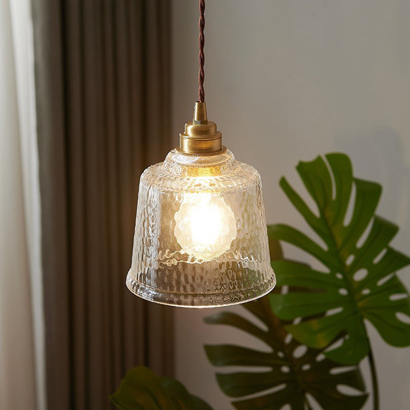 Contemporain Verre Cylindre Scandinave Cuivre Suspension 1 Lumière Pour Salle à Manger 