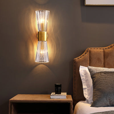 Lámpara de Aplique de Pared Contemporánea de Lujo con Cristal Acanalado Luminosa de 2 Luces para Dormitorio 