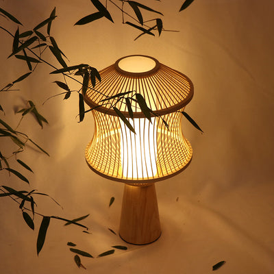 Japanische Bambusweberei Geometric Cage Column 1-Light Tischlampe