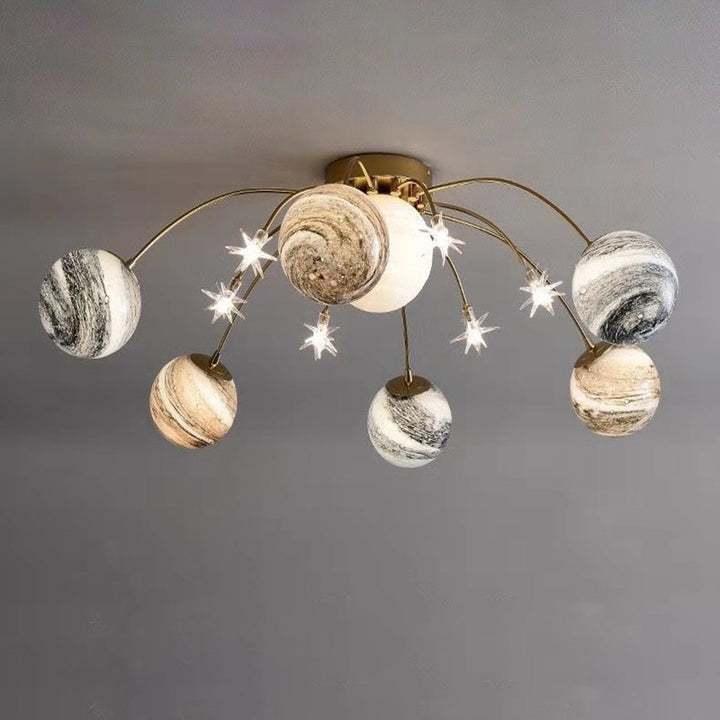Contemporain Nordic Kids Fer Verre Balle Terre Planète 13-Lumières Semi-Plafonnier pour Chambre 