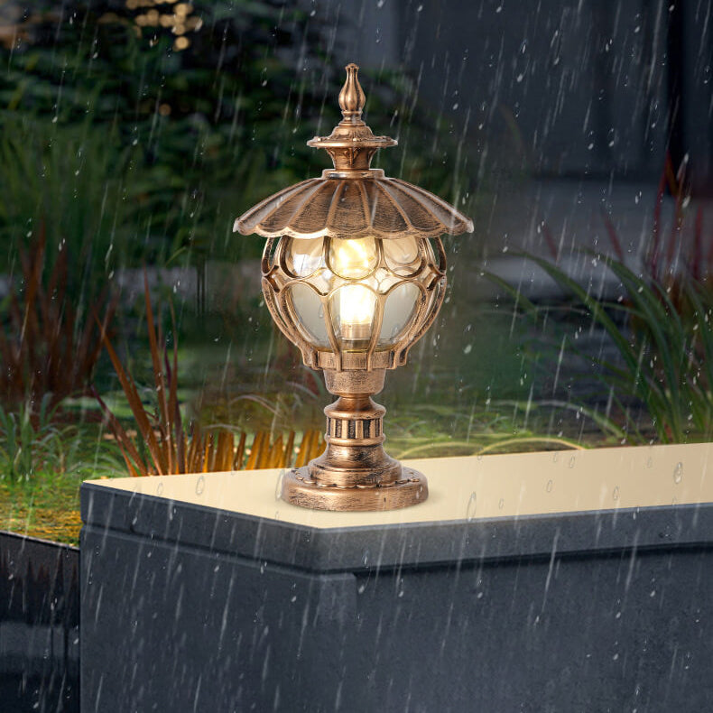Traditional European Outdoor Round Column Head Light 1-Light Waterproof Garden Landscape Light For Garden