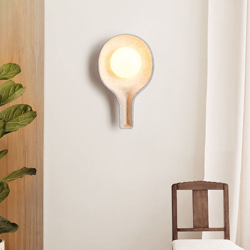 Applique murale 1 lumière avec abat-jour en forme de cuillère texture papier fait main en bois rétro Wabi-Sabi 