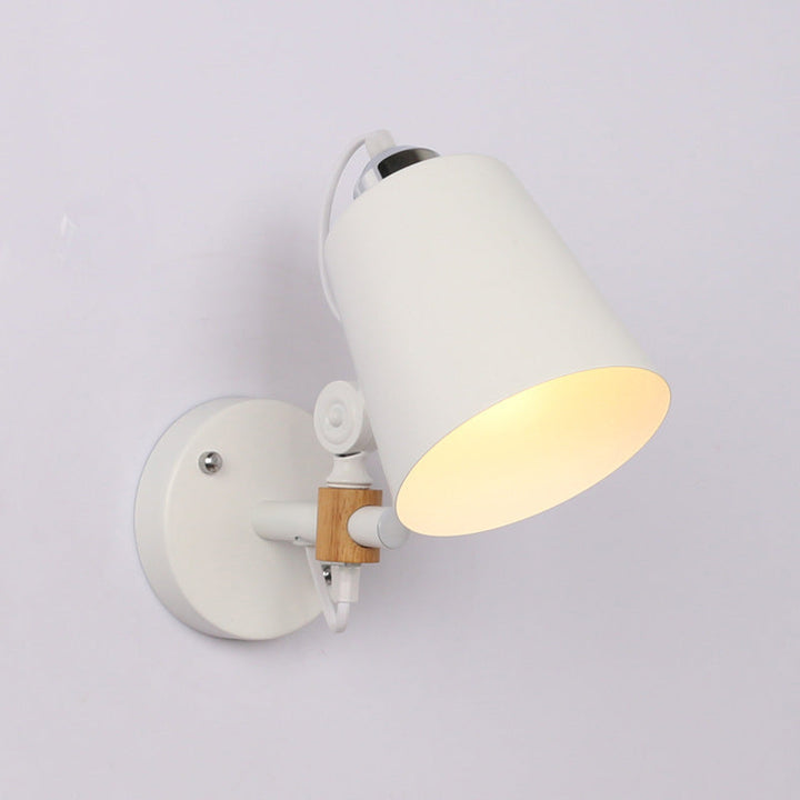 Lámpara de Aplique de Pared de 1 Luz con Pantalla de Hierro de Macaron Escandinavo Contemporáneo de Madera para Dormitorio 