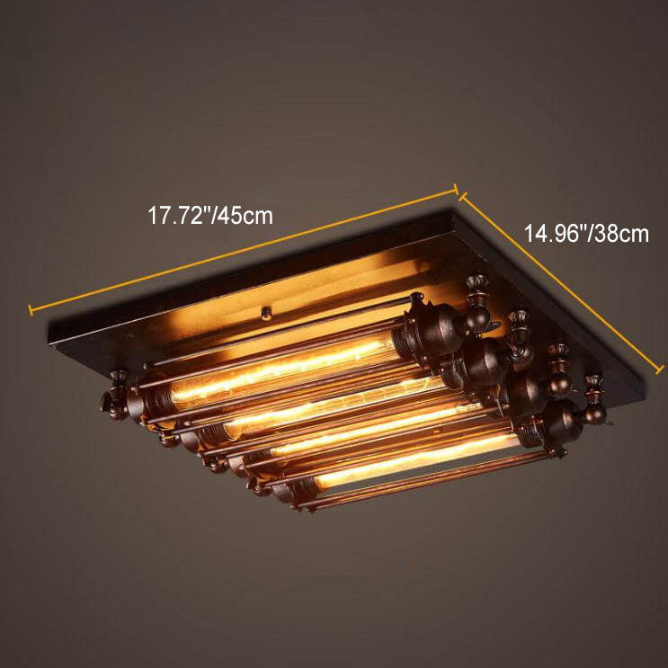 Luz de techo empotrada de 4 luces con tira de vidrio de hierro industrial nostálgico 