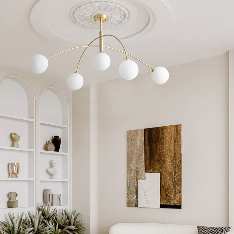Plafonnier moderne minimaliste à ligne courbe en fer et verre à 5 lumières pour salon 