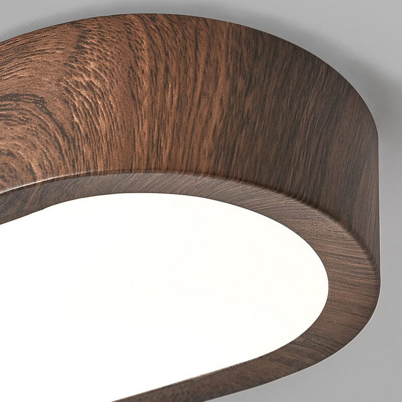 Modern Minimalist Oval Strip Wood Grain Hardware LED Flush Mount Ceiling Light For Hallway