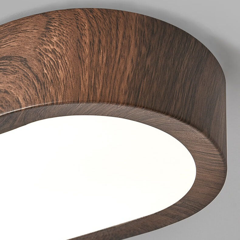 Modern Minimalist Oval Strip Wood Grain Hardware LED Flush Mount Ceiling Light