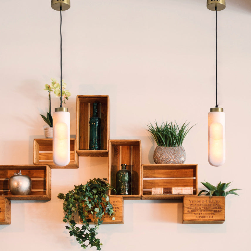 Suspension LED en cylindre de métal marbre à bandes pour chevet, modernité et simplicité 
