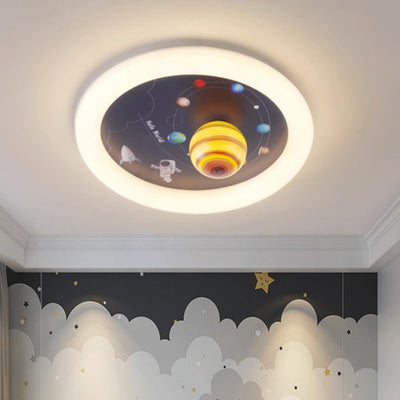 Contemporary Nordic Hardware Round Planet Cartoon LED Flush Mount Ceiling Light For Bedroom