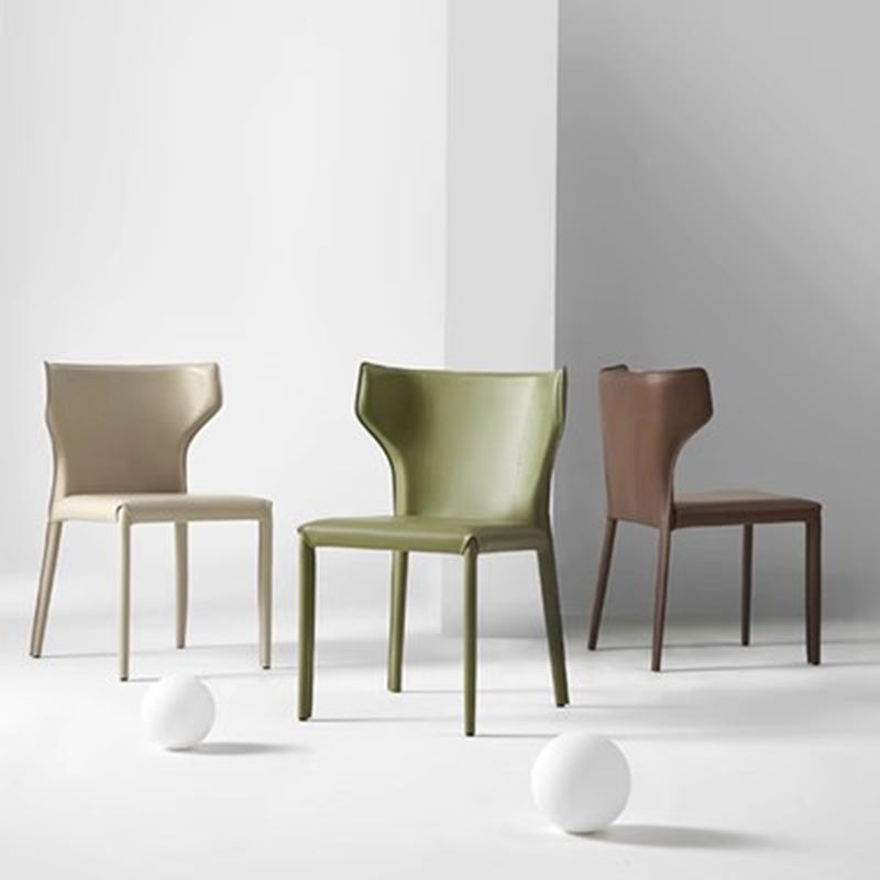 Moderna Minimalista Cuadrada Silla de Comedor de Cuero con Marco de Acero al Carbono Respaldo de Ala Sin Brazos Para Comedor 