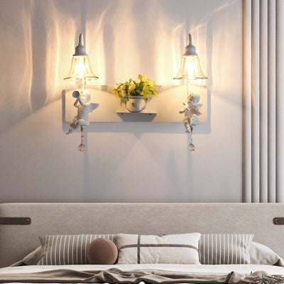 Zeitgenössische kreative Engel Blütenblatt Harz Glas 1/2 Licht Wandleuchte Lampe für Schlafzimmer 
