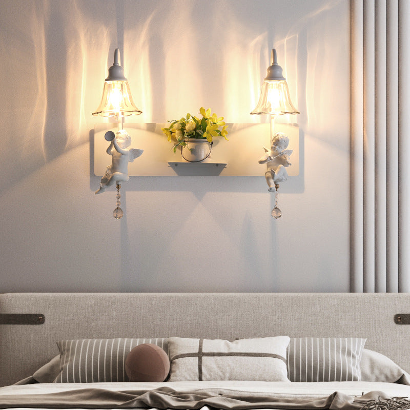Zeitgenössische kreative Engel Blütenblatt Harz Glas 1/2 Licht Wandleuchte Lampe für Schlafzimmer 