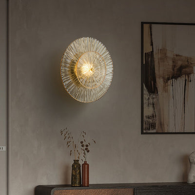 Modern Minimalist Round Glass Copper LED Wall Sconce Lamp For Living Room