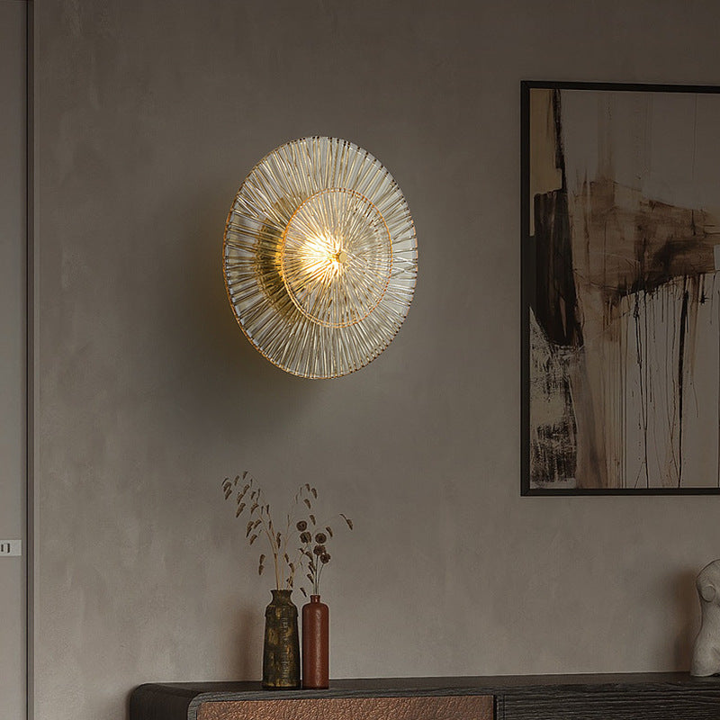 Modern Minimalist Round Glass Copper LED Wall Sconce Lamp For Living Room