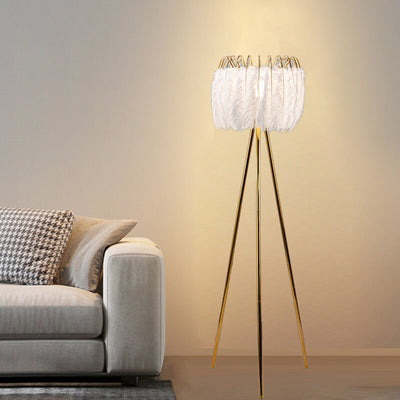 Nordic Light Luxury Feather Crown 1-Light Tripod Standing Floor Lamp