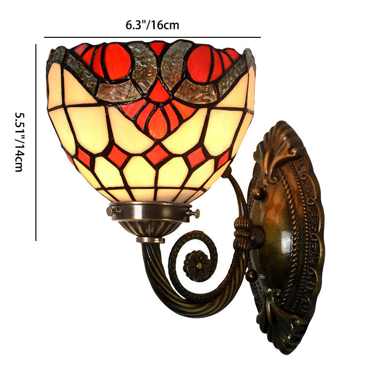 Applique Murale Traditionnelle Tiffany Demi-Cercle en Verre et Fer Courbé 1 Lumière Pour Chambre 