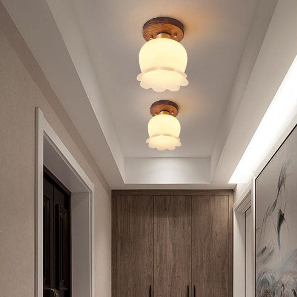 Moderne minimalistische Glockenblume Walnussharz 1-Licht Semi-Flush-Montage Deckenleuchte 