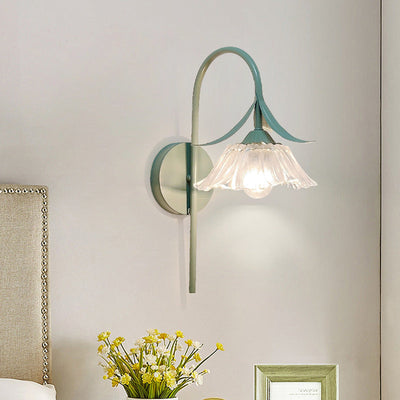 Zeitgenössische kreative Eisen Lotus Blume Glas Schatten Kristall 1-Licht Wandleuchte Lampe für Wohnzimmer 