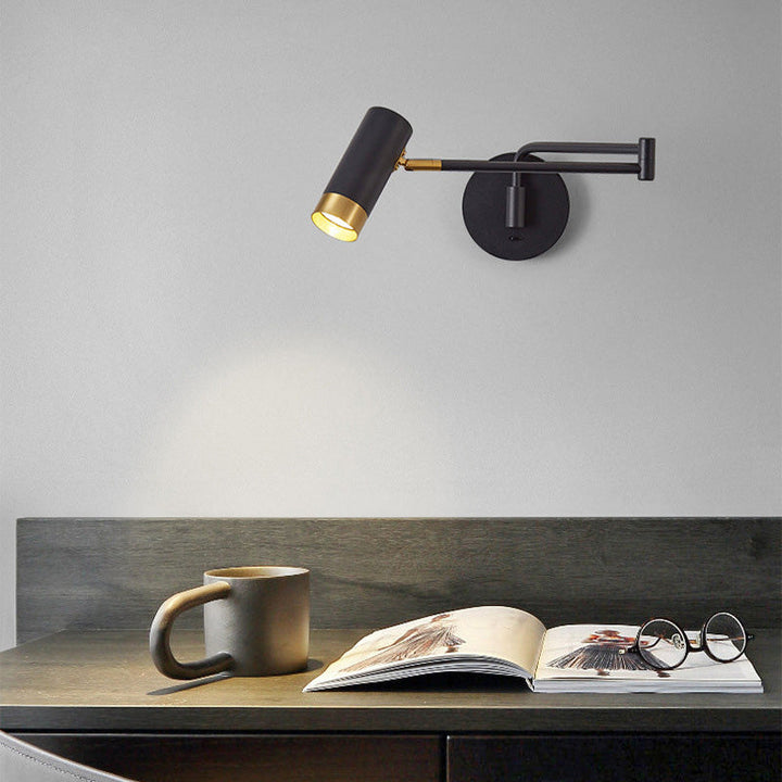 Lampe murale à bras télescopique cylindrique minimaliste moderne en fer avec 1 lumière pour chambre 