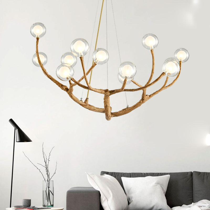 Contemporary Creative Ball-in-Ball Tree Branch Hardware Glass 8/12/16/20-Light Chandelier For Living Room