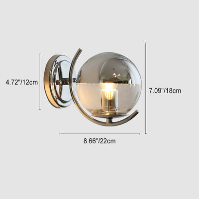 Modern Simplicity Silver Finish Frame Spherical Glass Shade 1-Light Wall Sconce Lamp For Bedroom