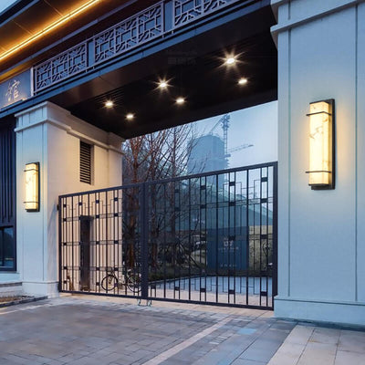 Contemporary Industrial Imitation Marble Resin Lampshade Column LED Outdoor Waterproof Wall Sconce Lamp For Garden