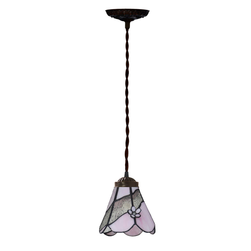 Tiffany Vintage Floral Petal Stained Glass 1-Light Pendant Light