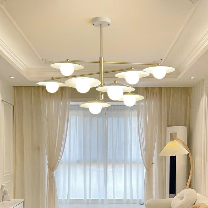 Moderne minimalistische runde fliegende Untertasse Orb Zweig Eisen Glas 4/6/8 Licht Kronleuchter für Wohnzimmer 