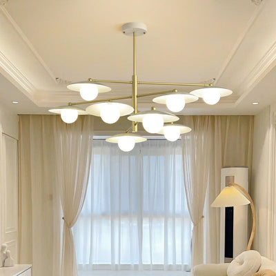 Moderne minimalistische runde fliegende Untertasse Orb Zweig Eisen Glas 4/6/8 Licht Kronleuchter für Wohnzimmer 
