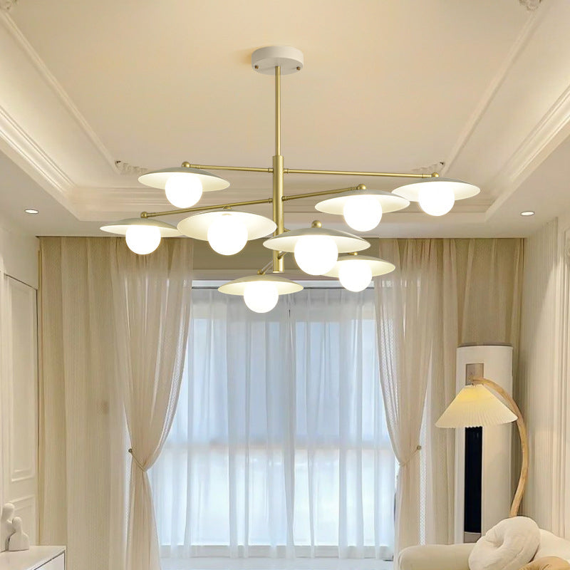 Moderne minimalistische runde fliegende Untertasse Orb Zweig Eisen Glas 4/6/8 Licht Kronleuchter für Wohnzimmer 