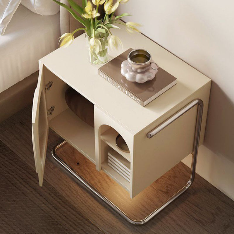 Table de chevet moderne minimaliste rectangulaire en verre avec panneau en bois et acier inoxydable à 3 tiroirs pour chambre 