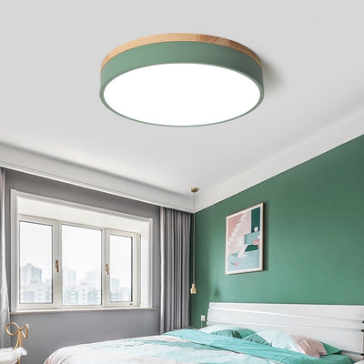 Modern Minimalist Macaron Round Iron Acrylic LED Flush Mount Ceiling Light For Bedroom