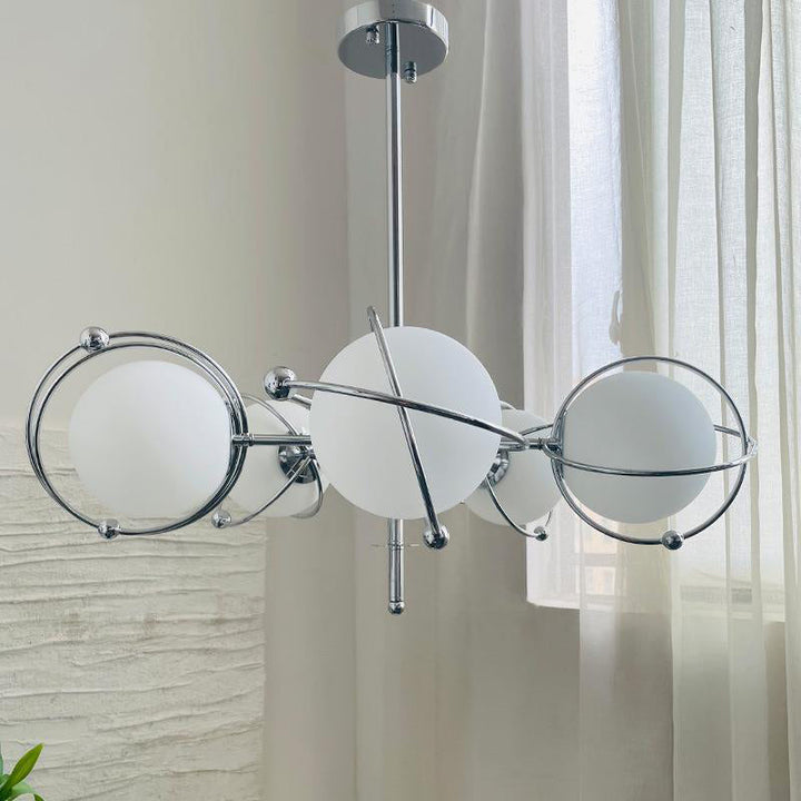 Lustre à 5 lumières en verre et fer avec branches orbes minimalistes modernes pour chambre 