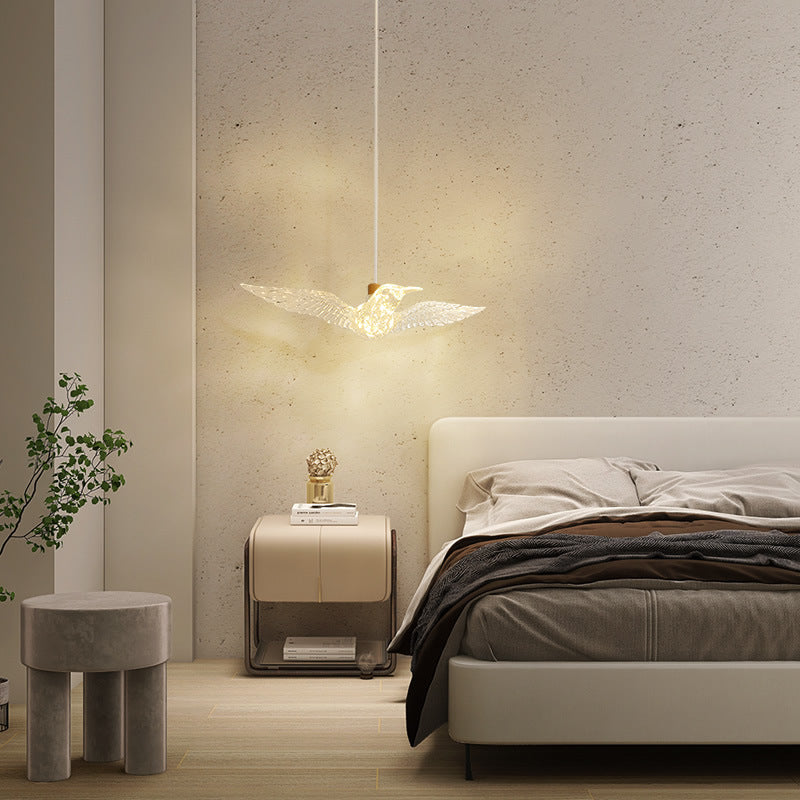 Lámpara colgante LED de acrílico y hierro con diseño de pájaro moderno para dormitorio 