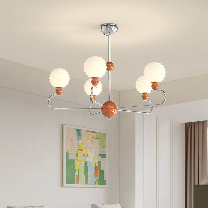 Chandelier contemporain nordique avec abat-jour en verre en forme de haricot magique et cadre en fer à 5/8 lumières pour salon 