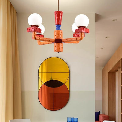 ثريا بتصميم جبن من الراتنج بأربعة أضواء بتصميم هندسي عصري ملون لغرفة الطعام 