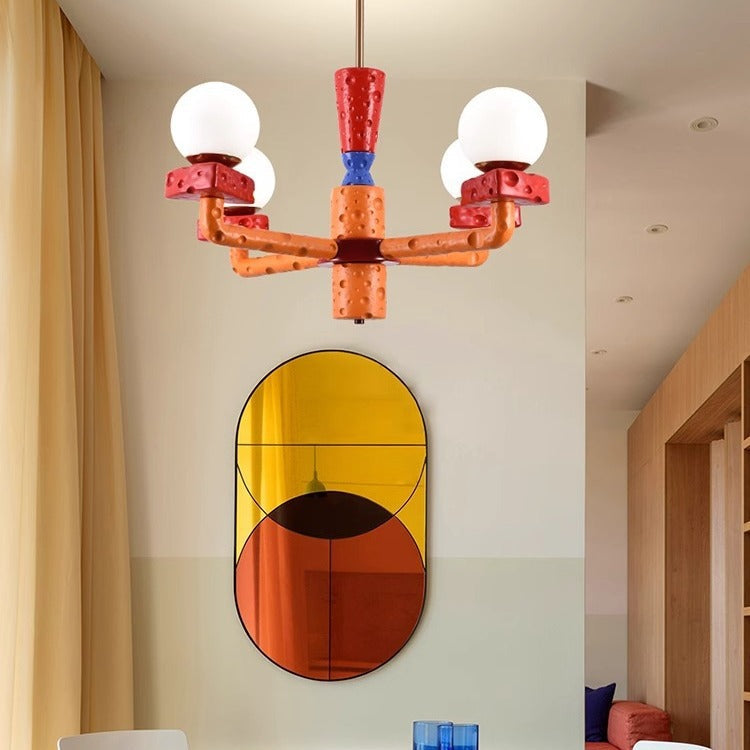 ثريا بتصميم جبن من الراتنج بأربعة أضواء بتصميم هندسي عصري ملون لغرفة الطعام 