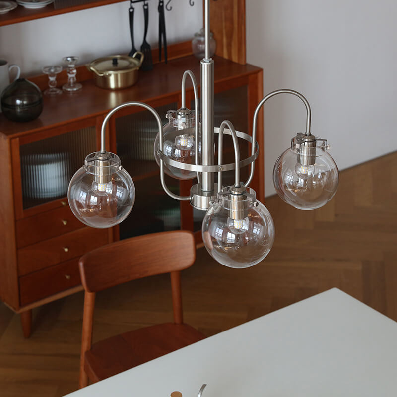 Retro Industrial Edelstahlrahmen Kugelglas 4/6-Licht Kronleuchter 