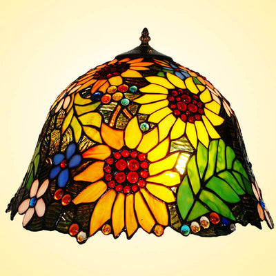 Tiffany Pastoral Double Butterfly Sunflower Stained Glass 2-Light Table Lamp