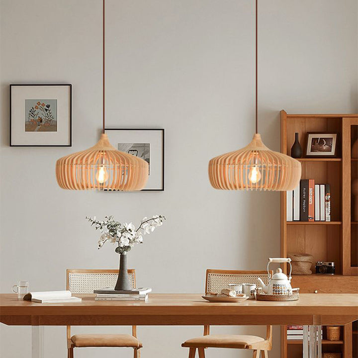 Lámpara colgante de 1 luz de jaula de madera maciza vintage japonesa 