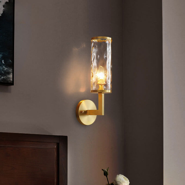 Modern Luxury Textured Glass Column Brass 1-Light Wall Sconce Lamp for Living Room